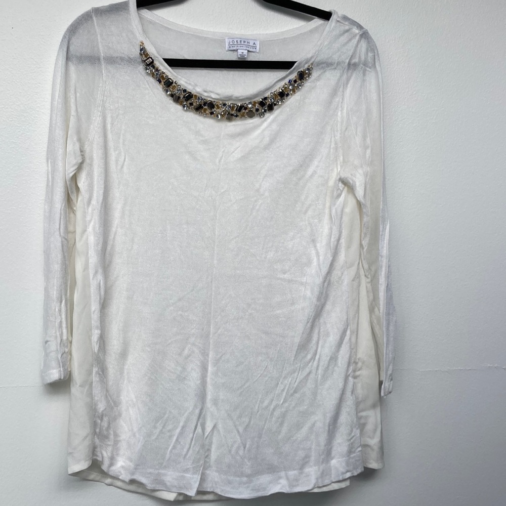 Joseph A. knit and silk sweater with beautiful beaded neckline - size M